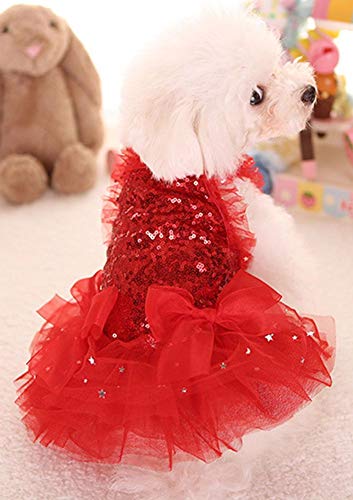 MaruPet Fashion Sweet Puppy Dog Blingbling Princess Skirt Pet Dog Lace Cake Camisole Tutu Dress Red S - Image 4
