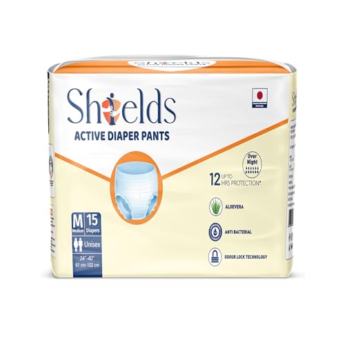 Shields Incontinence Active Adult Diapers | Pull-Up Pants Super Absorbent | Comfortable Fit for Men & Women | Medium Pack of 1 - (15 Pieces) Fits waist size 2440 (61102 cm)