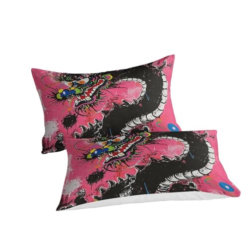 Housse de couette dragon 3 pièces 200x200cm lit double microfibre