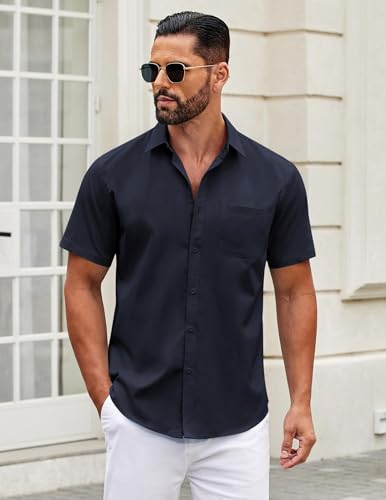 Image of COOFANDY Mens Short Sleeve Casual Button Down Shirts Summer Untucked Dress Shirts with Pocket