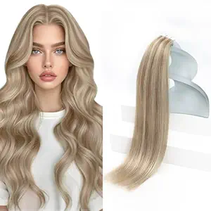 Sunny Hair Tape in Hair Extensions Real Human Hair Invisible Remy Hair Extensions Tape ins for Women Ash Blonde Highlight Bleach Blonde with Pink Hue 20 inch 20Pcs 50G