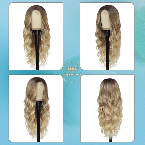 Hmhifi Long Ombre Blonde Wigs For Women 26 Inch Long Wavy Middle Part Wig Ombre Blonde Wigs Upgraded Protein Fiber Hair Replacement Wig Cosplay Costume Halloween Wig thumb #5