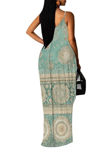 Image of SUZONANA Women's Plus Size Summer Dresses Spaghetti Print Midi Dresses Long Loose Sundresses