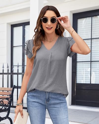MOLERANI Women's Dressy Casual Shirts Ruffle Short Sleeve V Neck Work Blouses Business Summer Tops 2025 Outfits Clothes2