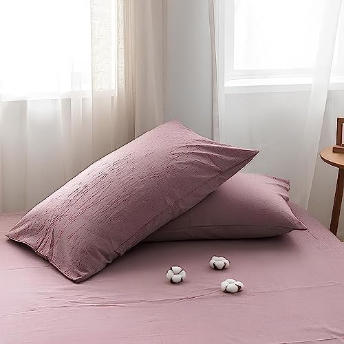 Juego de cama lavable de algodón transpirable con fundas de almohada rosa 5