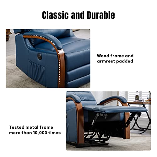 Inzoy Power Recliners Chairs With Usb Charge Port, Pu Leather Electric Reclining Chair Business Style, Motorized Single Sofa With Wood Armrest, Recliner Chair For Living Room Office Home, Blue #TOP5