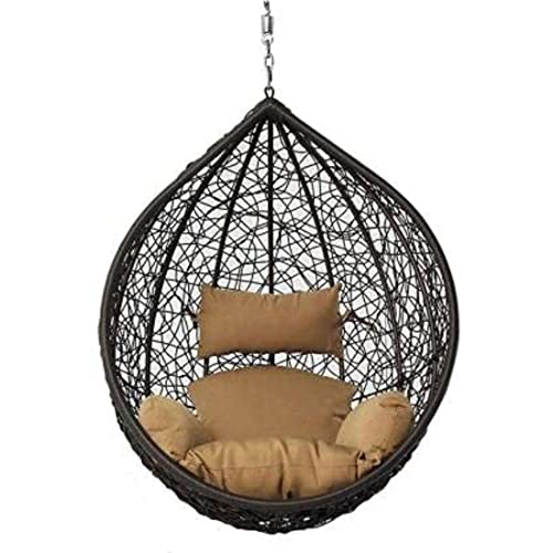 Image of Single Seater Swing Chair Without Stand for Home & Cushion & Hook Outdoor| Indoor | Balcony| Garden | Living Room| Garden |Patio |Home Improvement|(Black Swing & Beige Cushion)