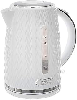 LIVIVO TAURUS Electric Kettle Fast Boil Jug Hot Water Dispenser 3000W 1.7L BPA Free 360° Swivel Base Kitchen Stylish Diamond Pattern Design (White)