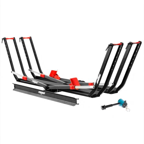Image of Young 200 lbs Ebike Racks with Ramp for Tow Hitch with 2 Arms, Tire Clamp 2 Bike Rack Hitch for Car SUV RV Truck Trailer, Scratch Free, Fit up to 5 Inch Fat Tire, 2 inch Receiver