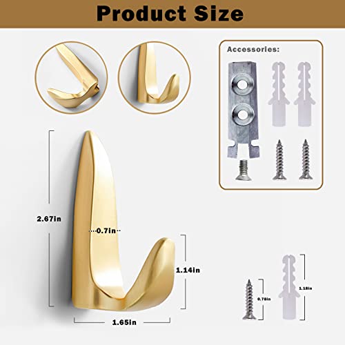 Fymf-Home Gold Coat Hooks Wall Hook 4 Pack Hooks For Hanging Heavy Duty Wall Mounted Brushed Gold Towel Hooks For Bathroom Wall Kitchen Garage Entryway Home Hotel #TOP1