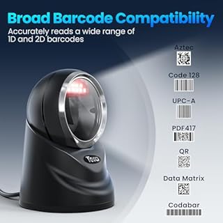 Tera Desktop 1D 2D QR Barcode Reader Cavo USB cablato Omnidirezionale Scanner Lettore di Codici a Barre per Data Matrix PDF417 per il Pagamento tramite Smartphone, Modello 9100