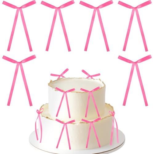 30 adornos para tartas de color rosa intenso, lazos rosados, decoración de árbol de lazo, decoración de tartas para cumpleaños, boda, baby shower, lazos de cinta para envolver regalos, suministros de