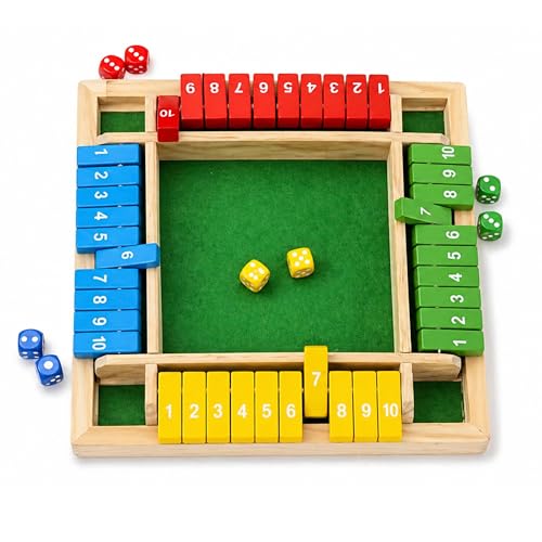 Image of Wooden Shut the Box Board Game with Dice - 4 Player Dice Game | Math Addition Learning Game for Kids | Educational Wooden Montessori Number Learning Toy | 23 x 23 cm