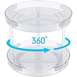 Feelhap Especiero Giratorio de 2 Niveles, Despensa Organizador Especieros para Cocina Giratorio Estante de Plástico,Plato Giratorio para Armario,Baño,Mesa, Cosmético,Transparente (2×23,5cm)