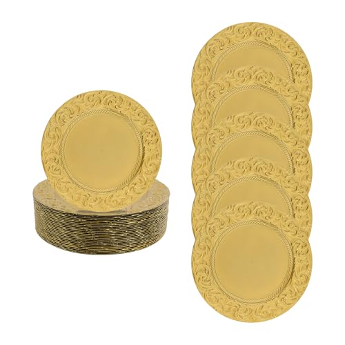 BYOIPLOI 150 Pcs Antique Charger Plates Bulk, 13Inch Reusable Wedding Chargers Plates Set, Embossed Rim Server Plate Decorative for Dinner Wedding Party Event Table Setting Decoration (Gold) BYOIPLOI 150 Pcs Antique Charger Plates Bulk, 13Inch Reusable Wedding Chargers Plates Set, Embossed Rim Server Plate Decorative for Dinner Wedding Party Event Table Setting Decoration (Gold)