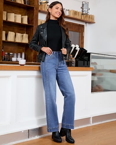 luvamia Wide Leg Jeans for Women Trendy High Waisted Double Side Seams Stretchy Denim Pants Trouser Jeans with Pockets