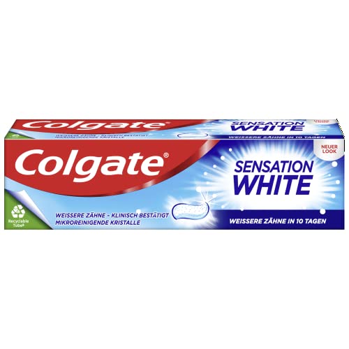 Colgate Zahnpasta Sensation White 12x75 ml – zahnschmelzschonende Entfernung von Oberflächenverfärbungen –Zahnaufhellung für anhaltend weiße Zähne – Bild 3