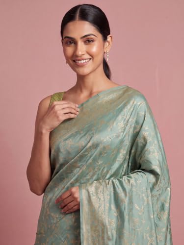 Image of AKHILAM Women's Multicolor Litchi Silk Ethnic Motif Print Saree With Unstitched Blouse Piece|sarees for women | litchi silk sarees