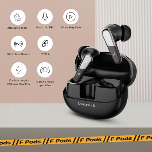 Image of Fastrack Fpods FZ500 Pro |BT V5.4 |ANC Up to 30db|50 Hrs Play Time |Quad mic ENC | Low Latency Gaming Mode - 40ms|10mm Bass Drivers|3C NitroFast Charge -200 Mins in 10 Mins |IPX4 Rating