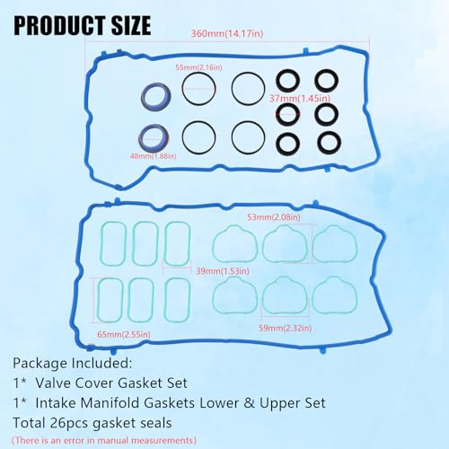 Image of Valve Cover Gasket Set Seal 5184596AE Intake Manifold Gasket MS97204 Compatible with Jeep Cherokee,2011-2020 3.6L Chrysler 200 300,Dodge Challenger Charger Journey,Replaces VS50805R