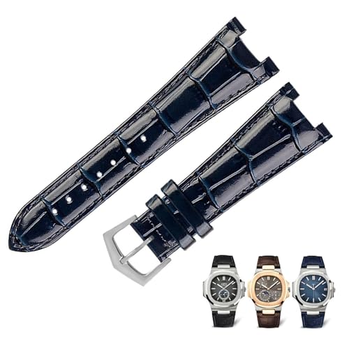 Connecteur Patek Philippe Nautilus en cuir véritable de couleur bleu et argent