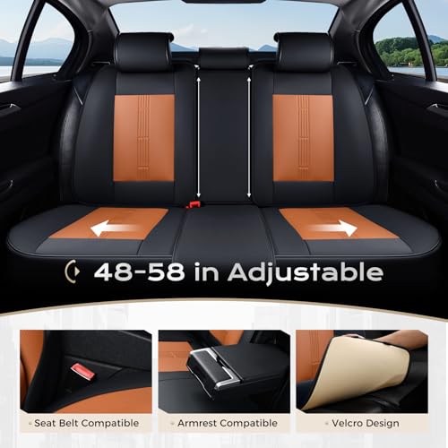Image of Coverado Car Seat Covers Full Set, Front Seat Covers with Lumbar Support and Back Seat Cover Waterproof Leather Automotive Seat Cover, Universal Car Interior Protectors Cushion for Most Cars