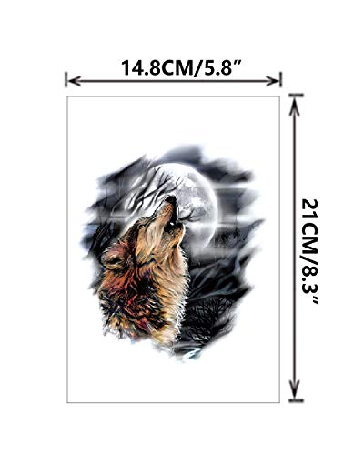 Wolf Temporary Fake Tattoo Stickers For Man Half Arm Size L8.3"xW5.8"