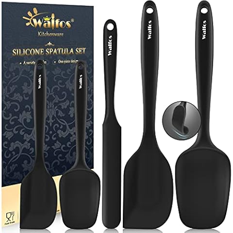Walfos Silicone Spatula Set of 5 - (600°F) High Heat Resistant Kitchen Scraper Spatulas, One-Pieces Seamless Design, Perfect for Cooking Mixing & Baking - BPA Free and Dishwasher Safe,black Cover