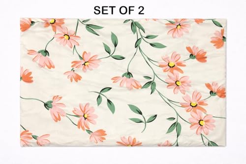 Image of Designer Floral Printed Flat Bedsheet for Double Bed 200tc to 220tc | Ultra Soft Cotton Fabric | King /Queen Size Top Sheet with 2 Matching Pillow Covers - 228 x 228 Cm, White Flower