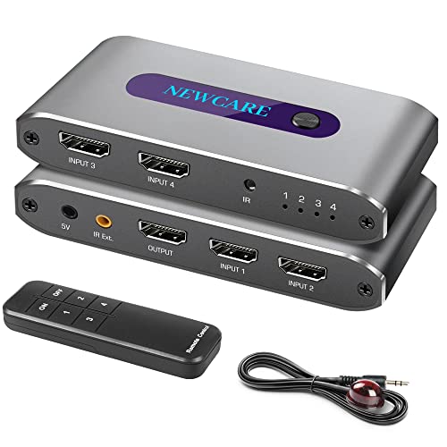NEWCARE HDMI Switch 4K 120Hz, HDMI 2.1 Splitter 4 in 1 Out, HDMI Umschalter mit IR Fernbedienung Unterstützung 8K@60Hz 48Gbps für Xbox Series PS5/4/3 HD TV Monitor Projektor Cover