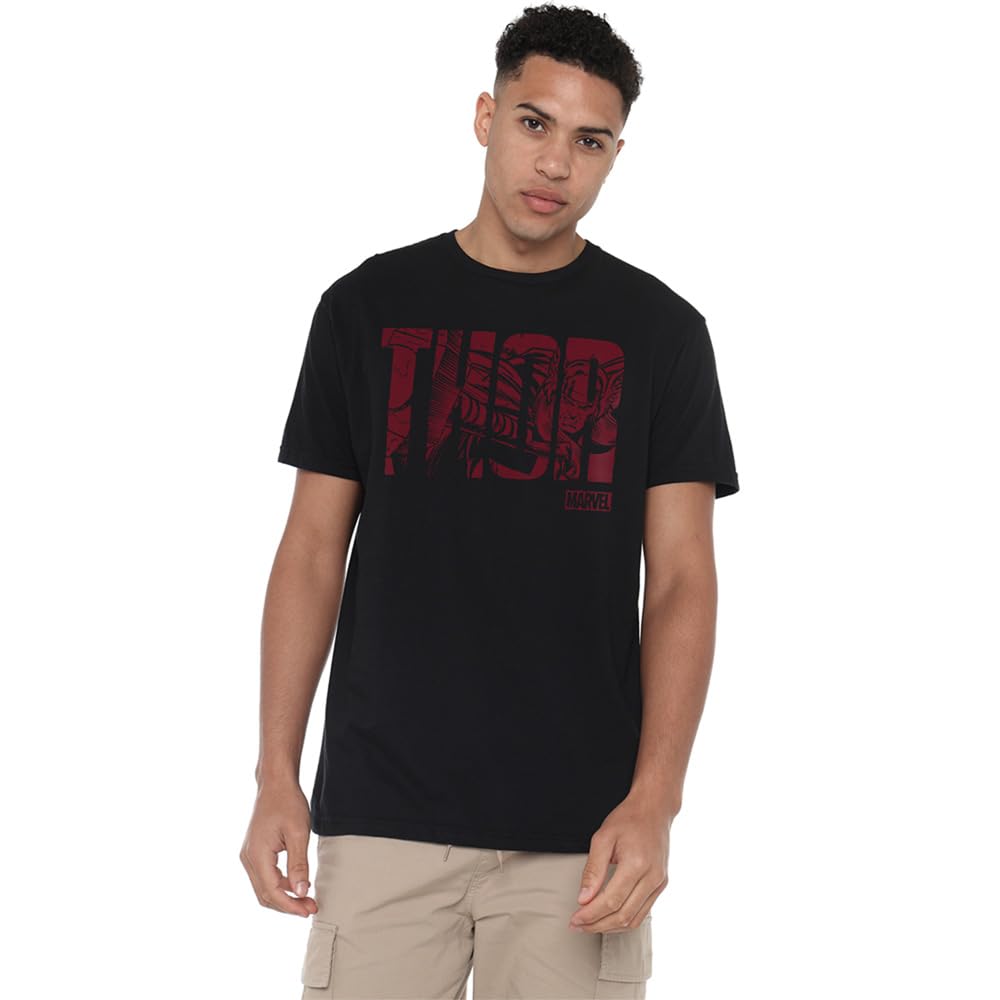 Marvel Comics Men's Black Marvel Thor Text  T-Shirt in Size XL, Sports Direct