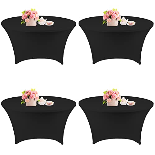 Fivenl 4 Pack 5FT Round Spandex Tablecloth, 60 Inch Black, Stretchable Table Cover, Washable and Wrinkle Resistant, Fitted Round Table for Wedding, Banquet, Birthday, Party, Restaurant by Fivenl - Used condition - US$41.33
