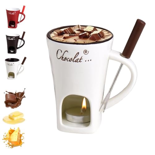 Fondue Mug, Ceramic Chocolates Fondue Mug, Butter Warmers Pot Set, Personal Cheese Melting Cup, Melt Hot Pot Bowl Set for Cheese Chocolate Butter