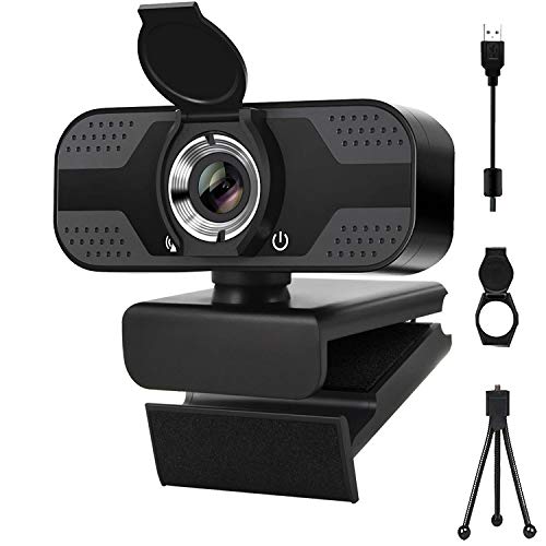 1080P USB Computer Webcam with Microphone, Tripod Stand & Cover, for Windows Mac OS PC, Laptop, Desktop, for Live Streaming, Video Call, Conference, Online Class- Auto Light Correction, Manual Focus