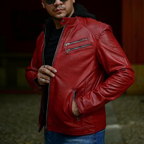 Image of Jild Hooded 2.0 Leather Jacket Men - Genuine Lambskin Leather Bomber Jacket with Removable Hood for Mens Fashion
