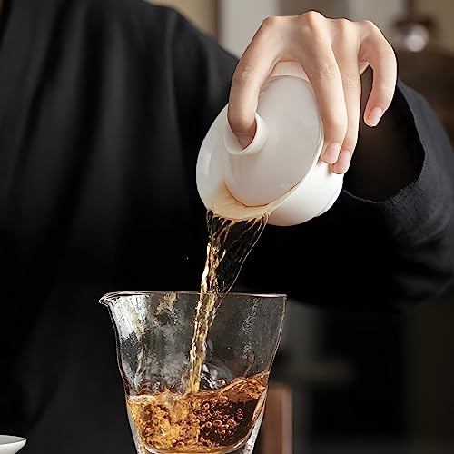 فاونو طقم شاي جايوان كونغفو من السيراميك للسفر، طقم وعاء شاي من البورسلين الابيض مع بساط ومصفاة، محمول للمنزل والعمل في الهواء الطلق والفندق