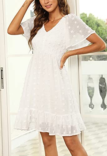 Annebouti Womens 2025 Spring Summer Mini Smocked Swiss Dot Dresses Short Sleeve Babydoll Casual Dress2