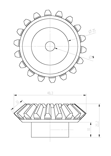 Image of INVENTO 4pcs 3D Printed Plastic Bevel Gear 18 Teeth (48mm dia), 10mm Width, 5mm hole, 2.5 Module for DIY Projects