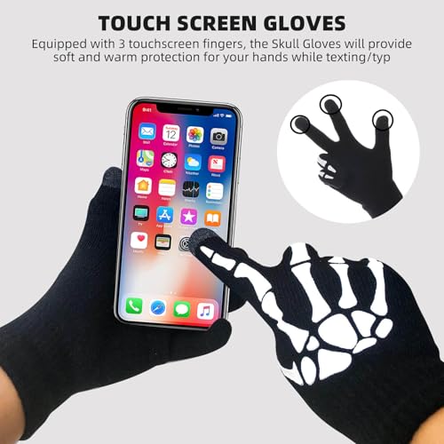 OTPEH Women Men 2 Pairs Skeleton Gloves Skull Bone Gloves Glow In The Dark Halloween Accessories