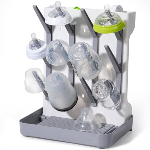 Image of Dersyer Space Saving Vertical Bottle Drying Rack, Large Countertop Baby Bottle Drying Rack Holder for Baby Bottles and Pump Parts, Gray