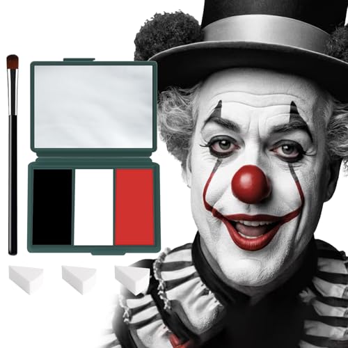 Clown Black White Red Face Paint,Professional 3 in1 Body Paint With 3 Brush Halloween Makeup Kit Face Paint Clown Cosplay Costume Joker SFX Zombie Face Painting White Makeup, White+Black+Red