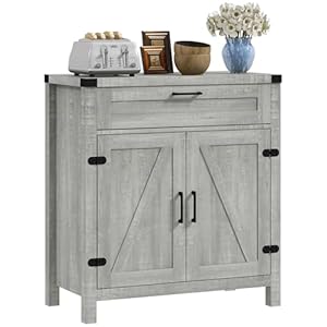 Homcom sideboard buffet cabinet with storage drawer modern farmhouse kitchen cabinet with 2 barn doors coffee bar cabinet gray  urban country home decor