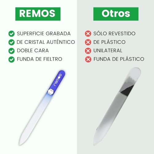 REMOS Lima de uñas de auténtico cristal templado con superficie de lijado de doble cara - Azul oscuro - imagen 5