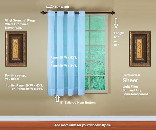 Image of Today's Curtain, Emelia Grommet Sheer Panel 63 inch Sky Blue, 59 inch W x 63 inch L