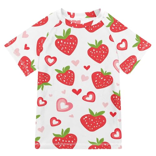 Strawberry Country Style Valentines Short Sleeve Boy Bathing Suit Rashguard Swimsuit for Girls Rash Guard Swimsuit for 3-12 Years ropa de bano para ninas