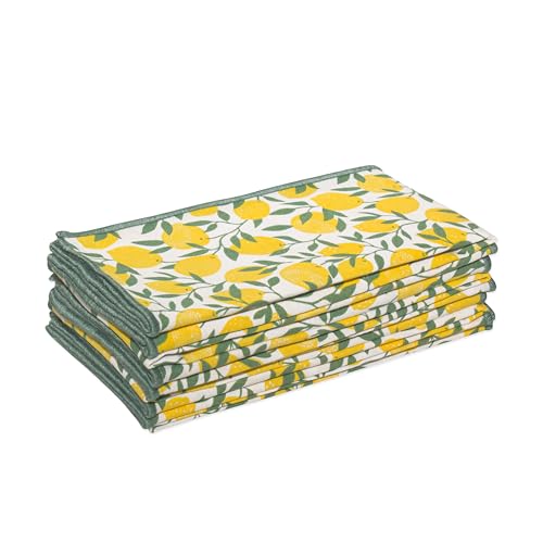 Image of R home Lemon Printed Cotton Table Napkins Set of 6 (40x40 cm / 16x16 Inches) Reusable & Machine Washable Cloth Napkins for Dining Table, Dinner, Parties & Cocktail Use