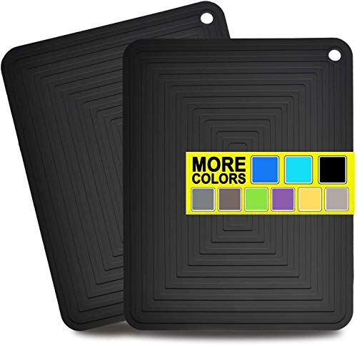 Large Silicone Trivet Mat for Hot DishesHeat Resistant pot holder 12x 9 Non Slip Thick Flexible Hot Pads for Kitchen Table set of 2 Black