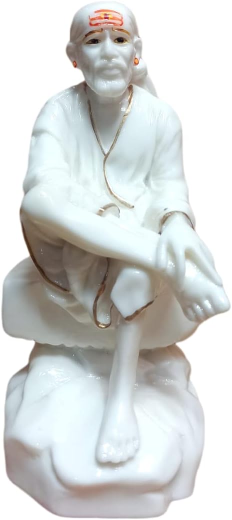 S A GIFTS Krishi Action Sai Baba Murti Marble Dust Idol Statue For Pooja (White_4.5 Inch)