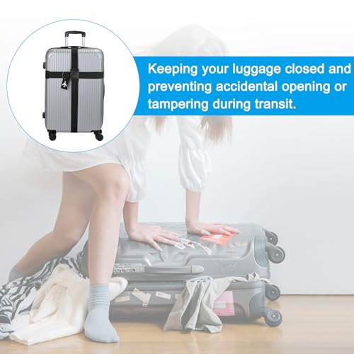 Image of PATIKIL Luggage Strap with Combination Lock Luggage Tag and Loop 78 inchx2 inch, 4 Set Adjustable Suitcase Belt for Travel Packing Bag Closure Identify, Black