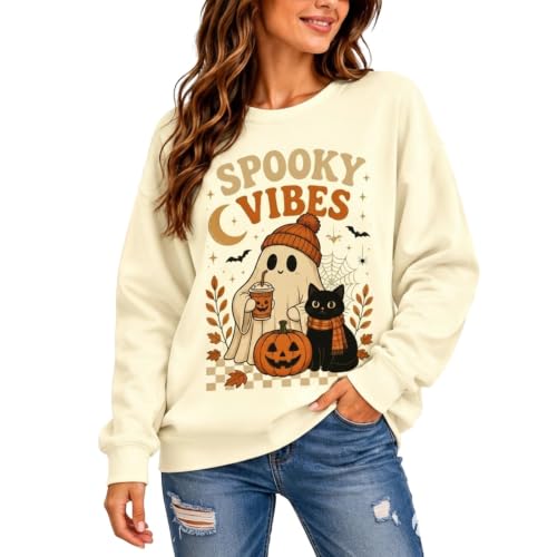 Halloween Sweatshirt For Women Ghost Pumpkin Graphic Spooky Season Tops - image 1